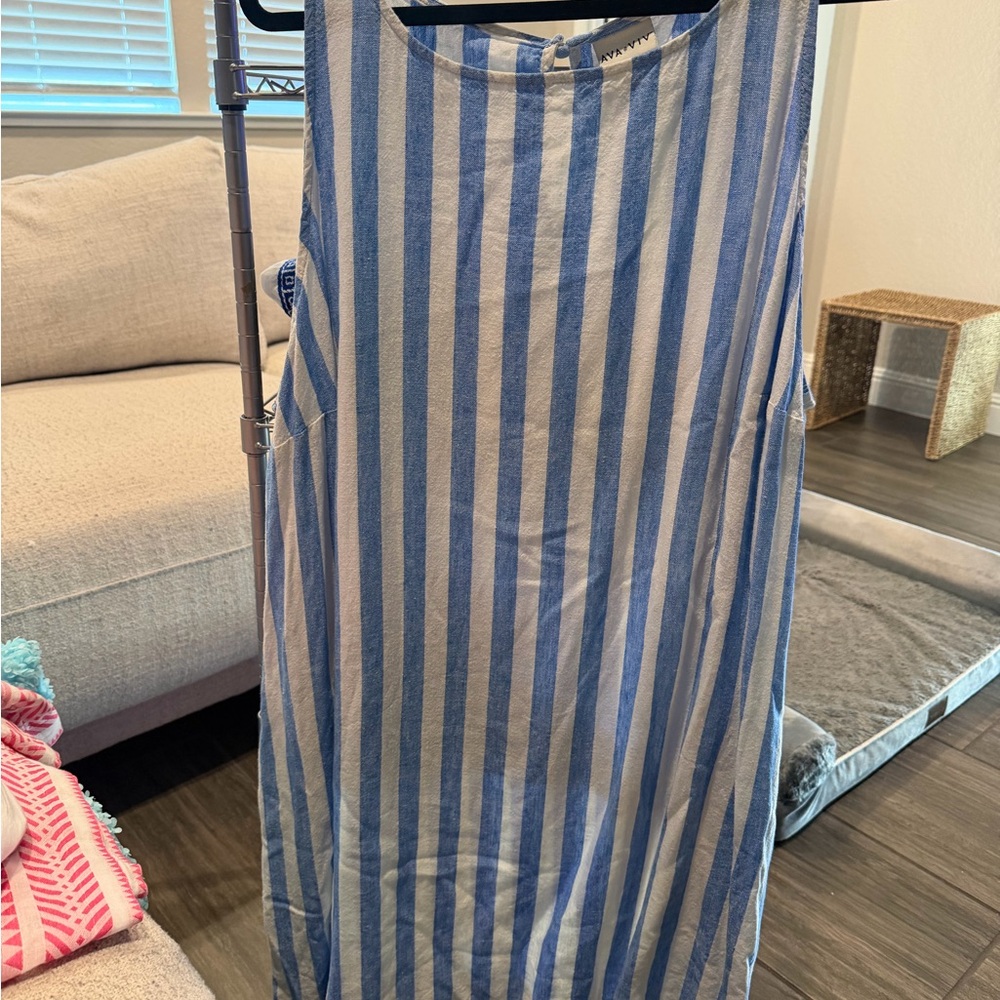 Ava & Viv Blue and White Striped Sleeveless Sundress